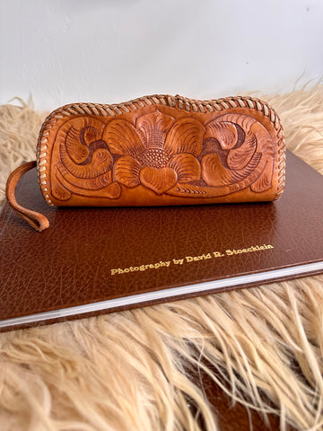 Vintage Handmade Tooled Leather Clutch